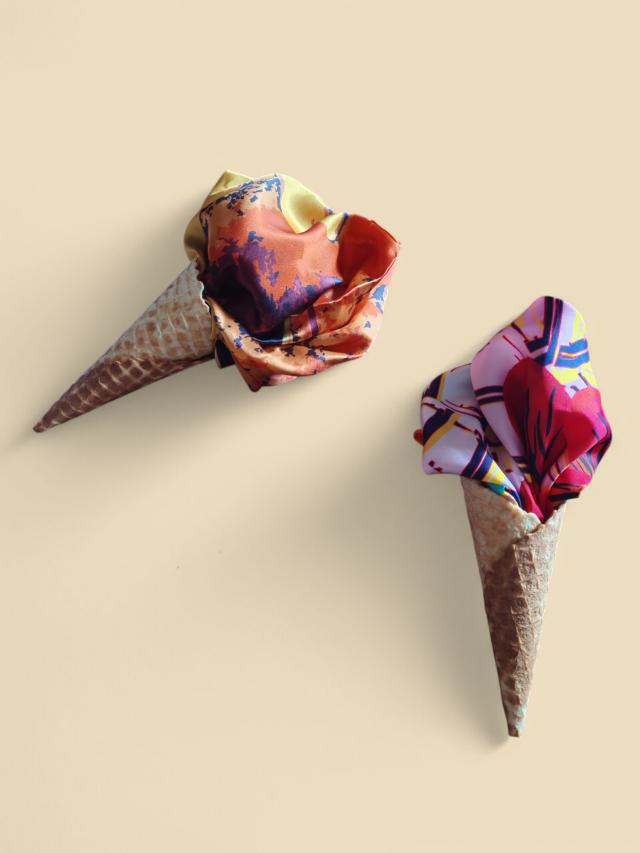Croata scarf styled in a classic ice cream cone display