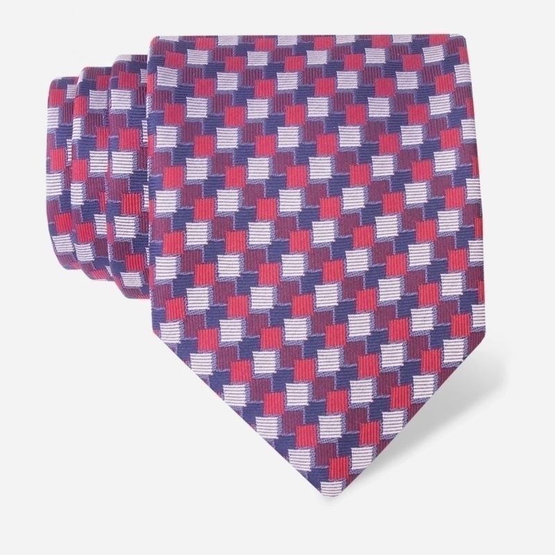 Cravat CROATA Thematic  Squares Red  Silk 100%  