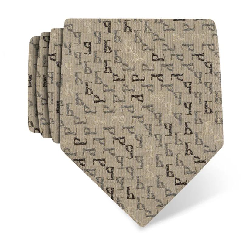 Cravat CROATA Thematic Double face Glagolitic alphabet Beige  Silk 100%  
