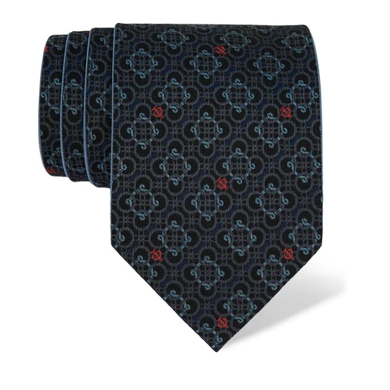 Cravat CROATA Thematic Double face Braiding and glagolitic alphabet Dark blue  Silk 100%  