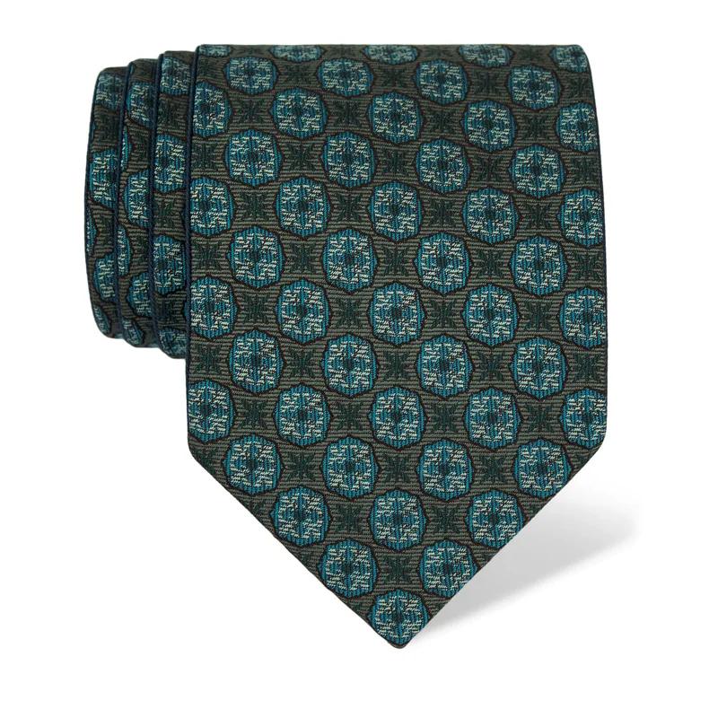 Cravat CROATA Thematic Double face Folk embroidery Green  Silk 100%  