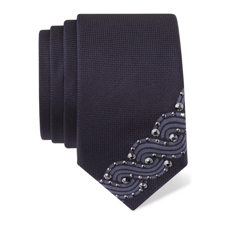 Cravat CROATA Kristal Thematic  Braiding Dark blue  Silk 100%, High quality chrystals  