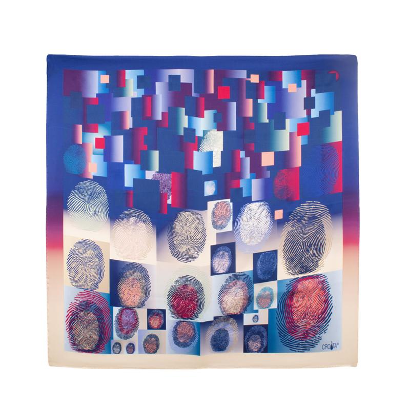 Scarf CROATA Thematic  Fingerprints by Ivan Vučetić Blue  Silk 100%  