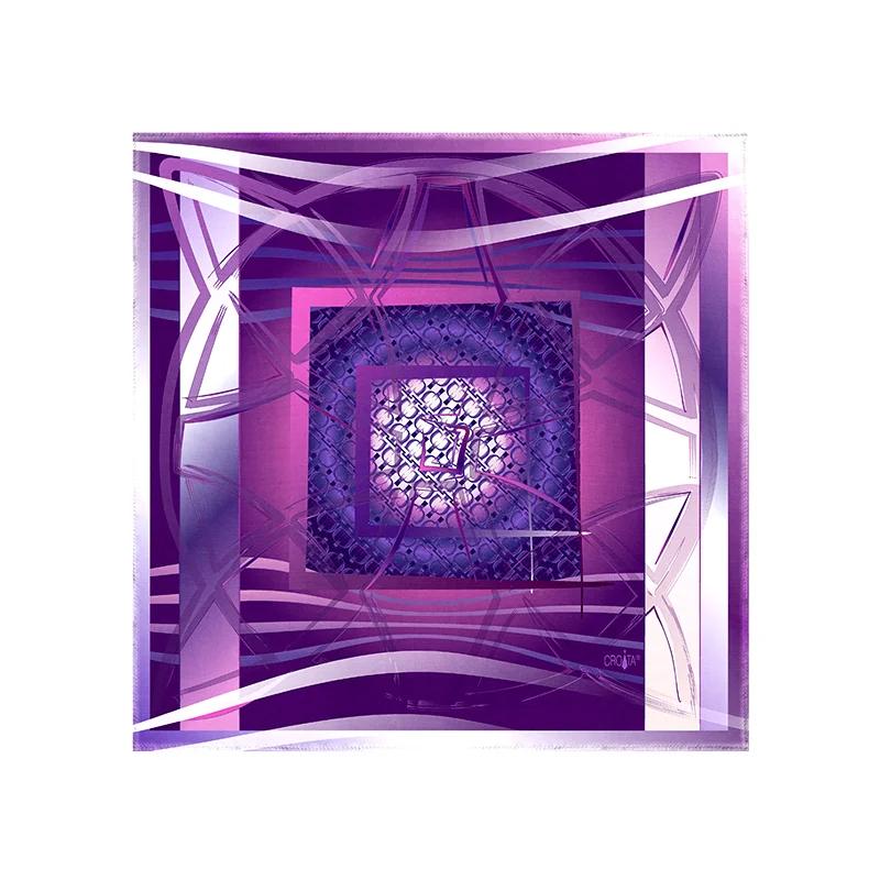 Scarf Thematic  Braiding and glagolitic alphabet Purple  Silk 100%  