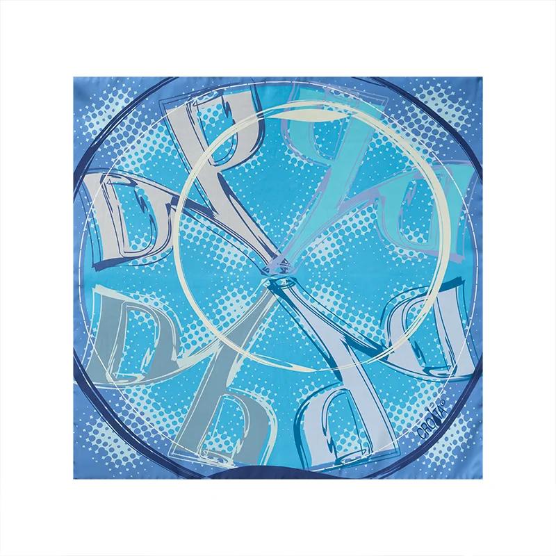 Scarf CROATA Thematic Scarf, thematic Glagolitic alphabet Blue  Silk 100%  