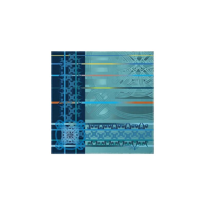 Scarf CROATA Thematic  Braiding and glagolitic alphabet Turquoise  Silk 100%  