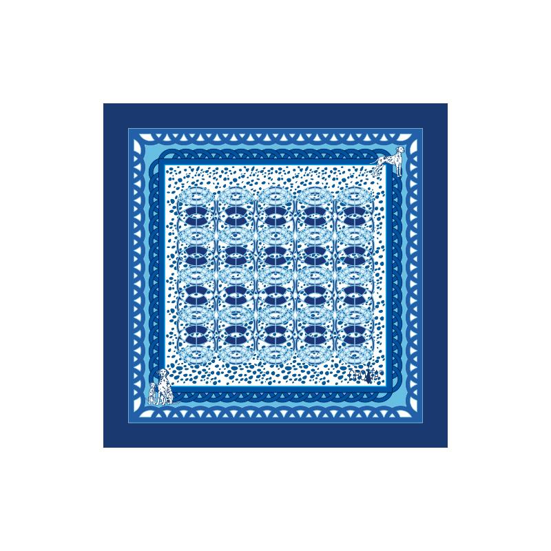 Small scarf CROATA Thematic  Dalmatian dog Blue  Silk 100%  