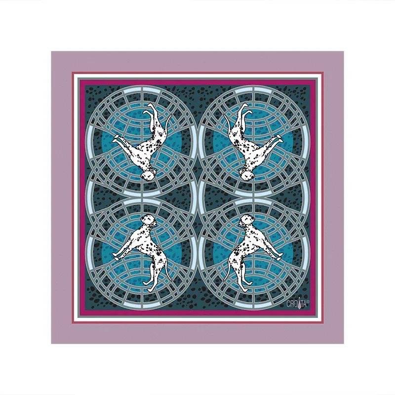 Scarf CROATA Thematic  Dalmatian dog Petroleum  Silk 100%  