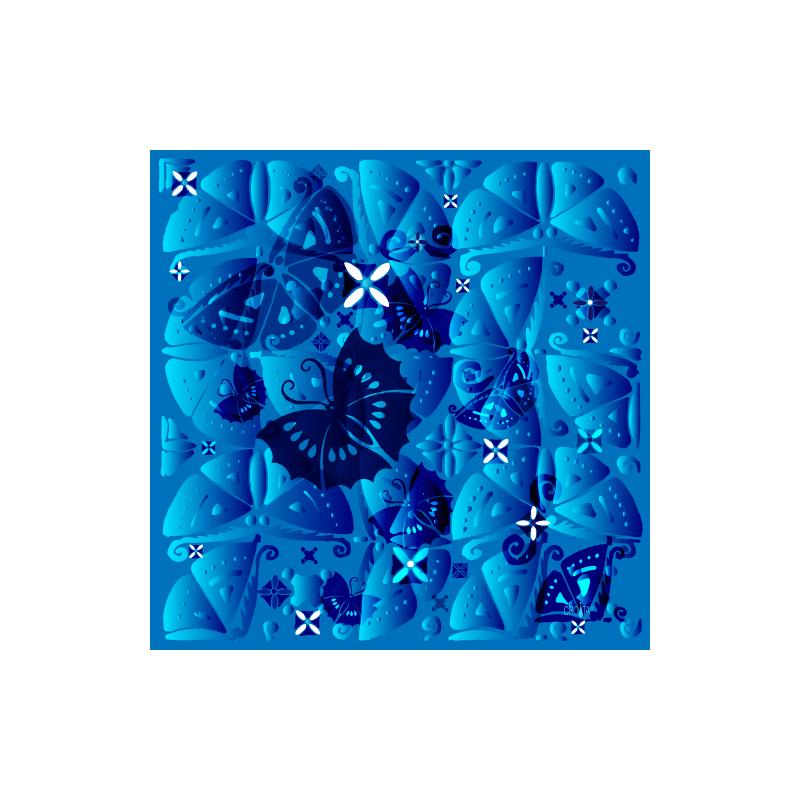 Scarf CROATA Classic Scarf, classic Flora and Fauna Light blue  Silk 100%  