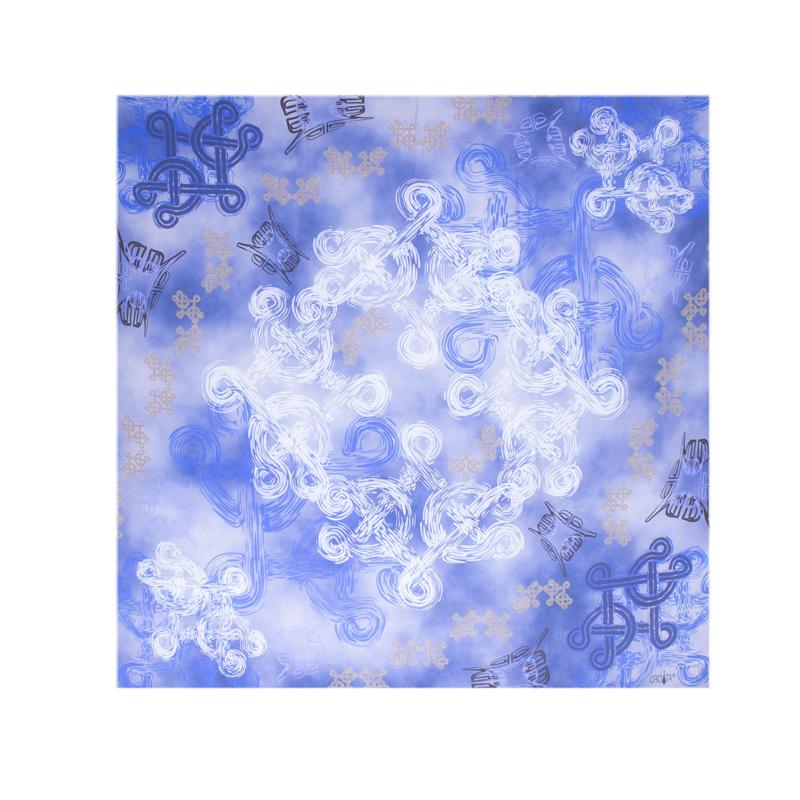 Scarf CROATA Brijuni Thematic Limited edition Braiding and glagolitic alphabet Grey  Silk 100%  