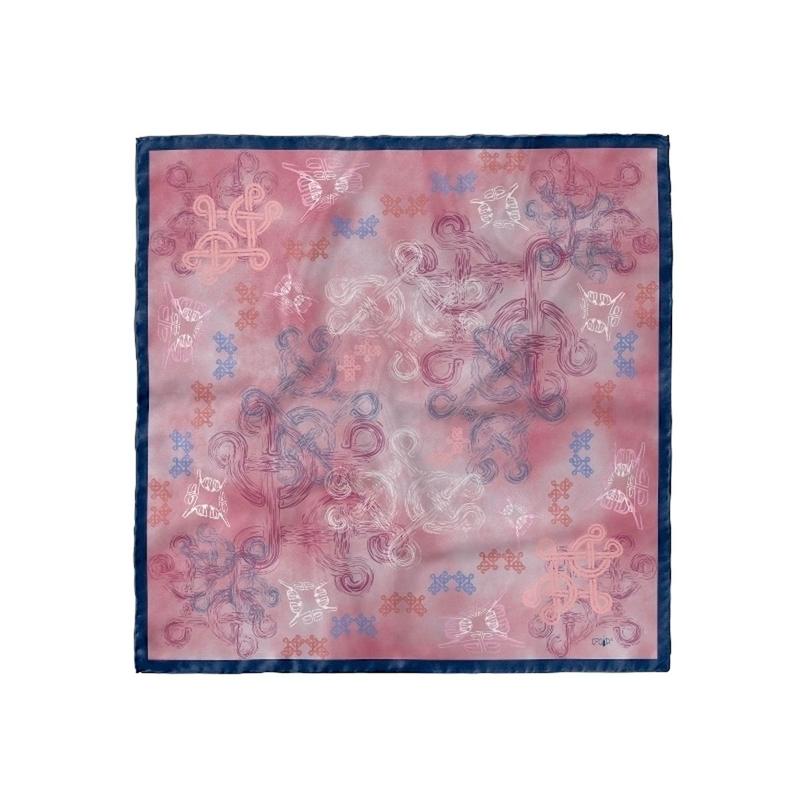 Scarf CROATA Brijuni Thematic  Braiding and glagolitic alphabet Pink  Silk 100%  
