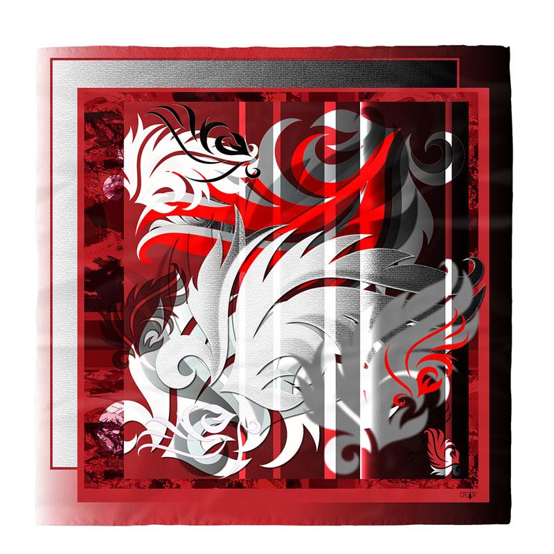 Scarf CROATA Brijuni Classic Limited edition Flora and Fauna Red  Silk 100%  