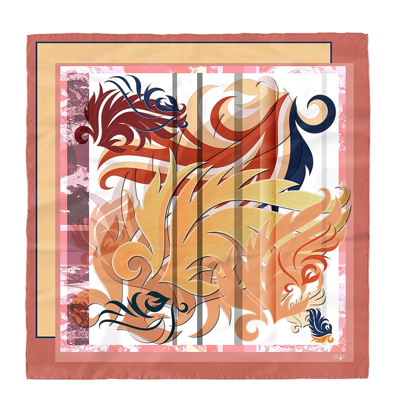 Scarf CROATA Brijuni Classic Limited edition Flora and Fauna Apricot  Silk 100%  