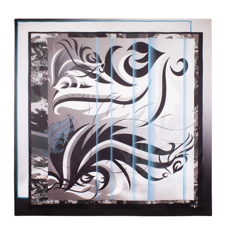 Scarf CROATA Brijuni Classic Limited edition Flora and Fauna Grey  Silk 100%  