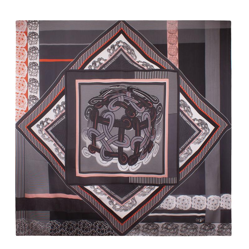 Scarf CROATA Brijuni Thematic Limited edition Braiding Anthracite  Silk 100%  