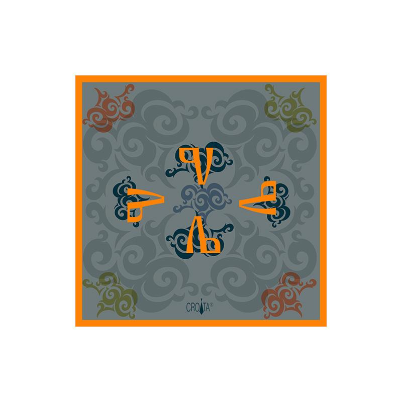 Scarf CROATA Brijuni Thematic  Glagolitic alphabet Orange  Silk 100%  