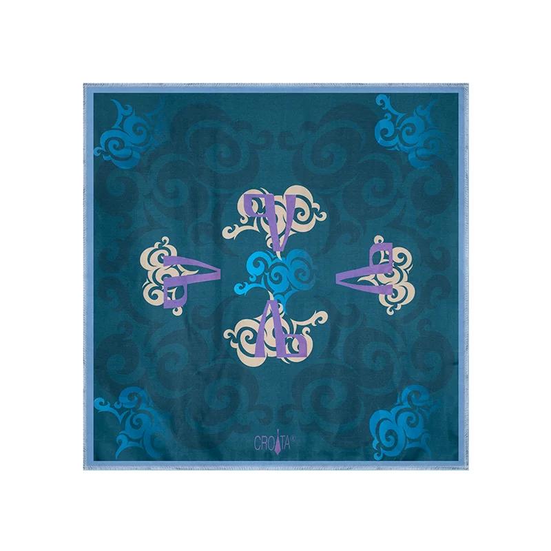 Scarf CROATA Brijuni   Glagolitic alphabet Petroleum  Silk 100%  