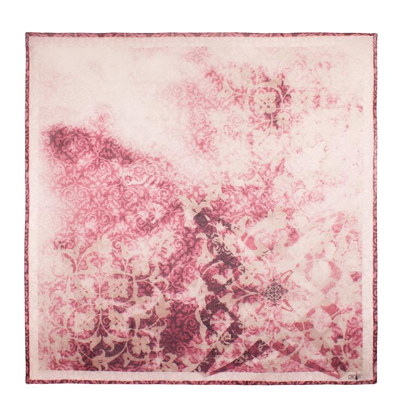 Scarf CROATA Dubrovnik Thematic Scarf, thematic Glagolitic alphabet Wine red  Wool 48%, Silk 35%, Cashmere 17%  