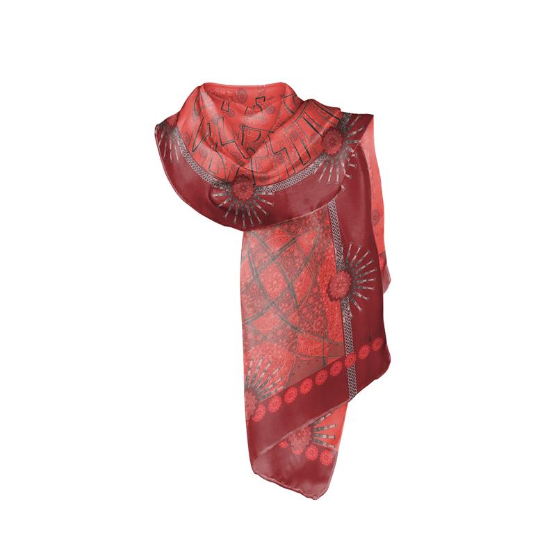 Shawl CROATA Thematic Shawl, thematic Braiding and glagolitic alphabet Red  Silk 100%  