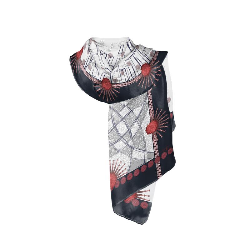 Shawl CROATA Thematic Shawl, thematic Braiding and glagolitic alphabet Dark blue  Silk 100%  