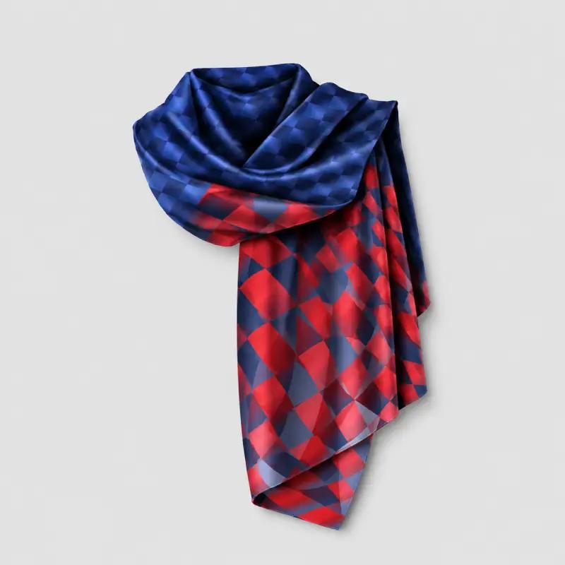 Shawl CROATA Thematic  Squares Blue  Silk 100%  