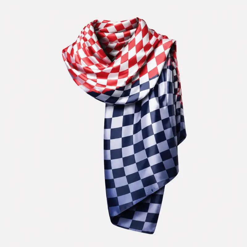 Shawl CROATA Thematic  Squares Blue  Silk 100%  