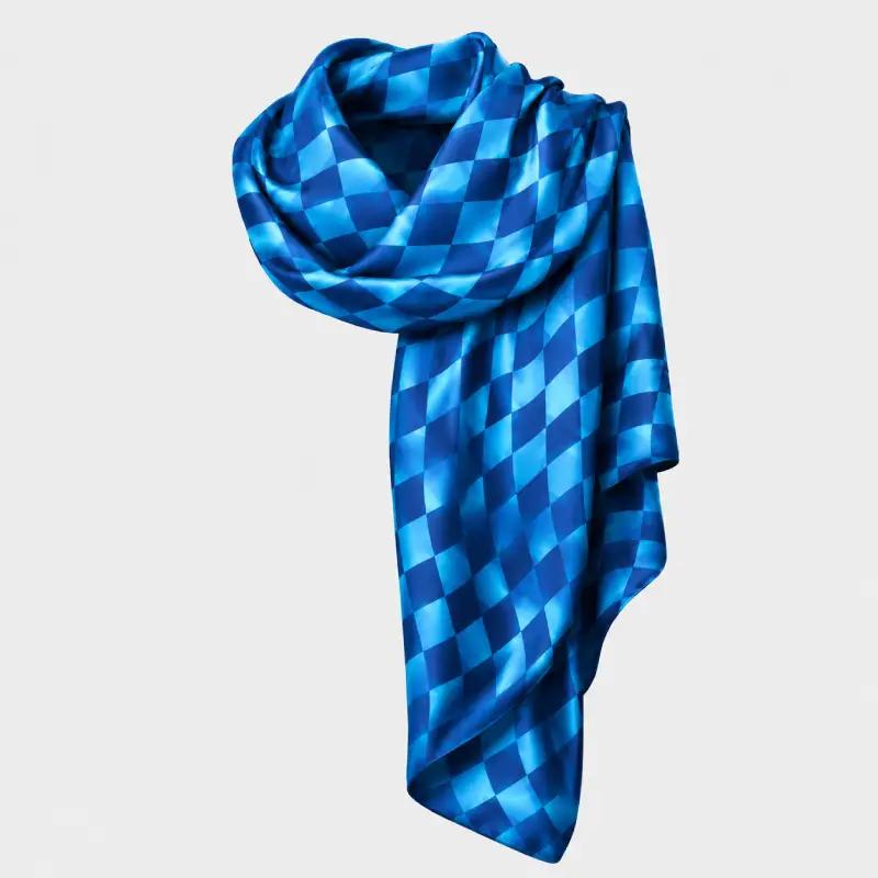 Shawl CROATA Thematic  Squares Light blue  Silk 100%  