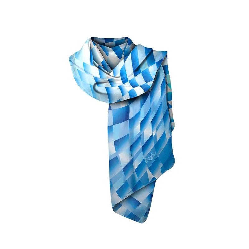 Shawl CROATA Thematic  Squares Light blue  Silk 100%  