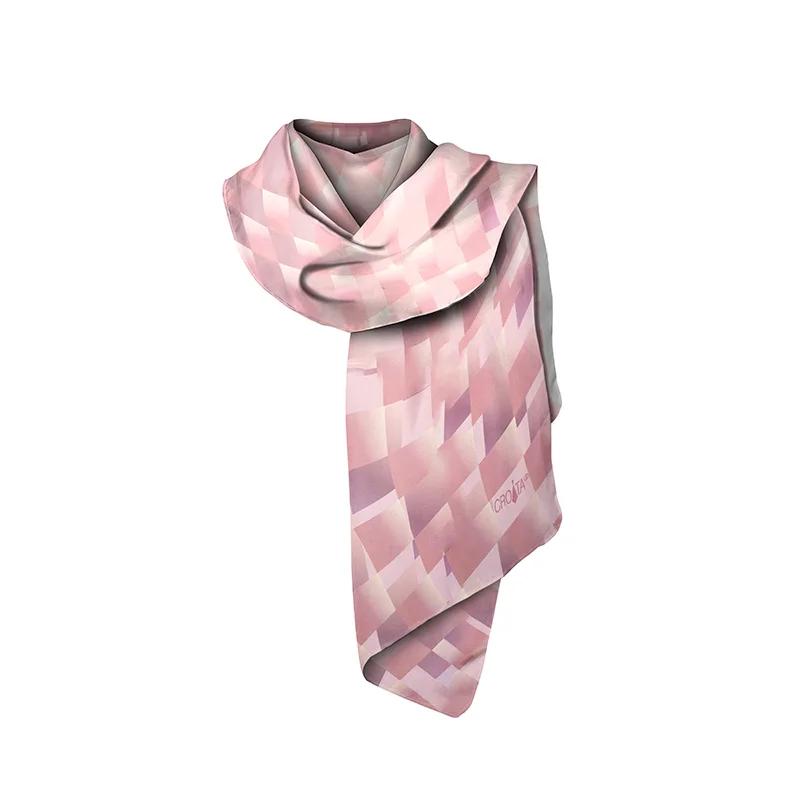 Shawl CROATA Thematic  Squares Pink  Silk 100%  