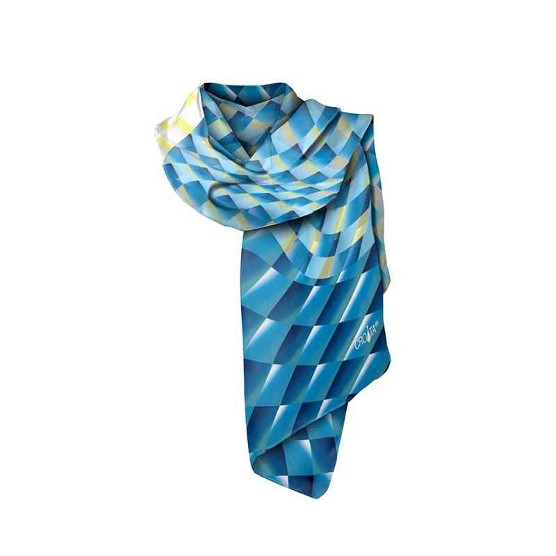 Shawl CROATA Thematic  Squares Blue  Silk 100%  