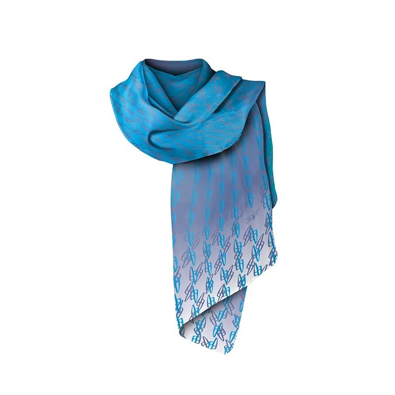 Shawl CROATA Thematic  Glagolitic alphabet Petroleum  Silk 100%  