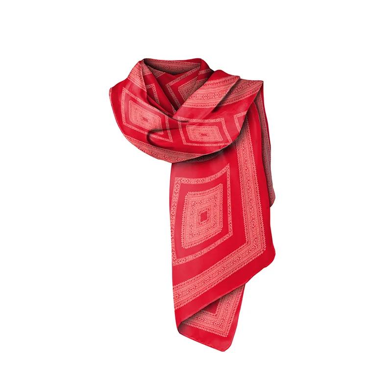 Shawl CROATA Rubec Thematic  Folk embroidery Red  Silk 100%  