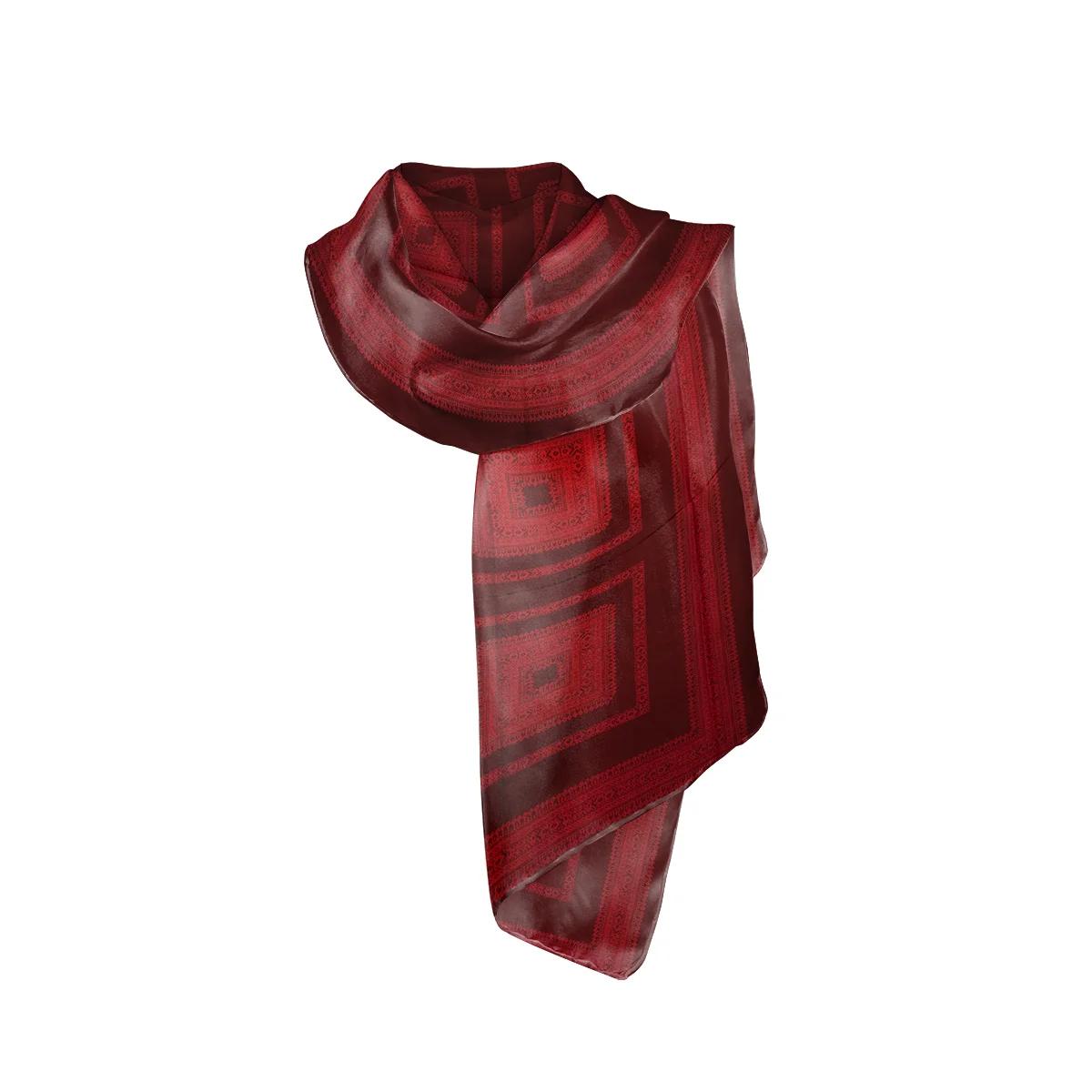 Shawl Rubec Thematic Shawl, thematic Folk embroidery Wine red  Silk 100%  