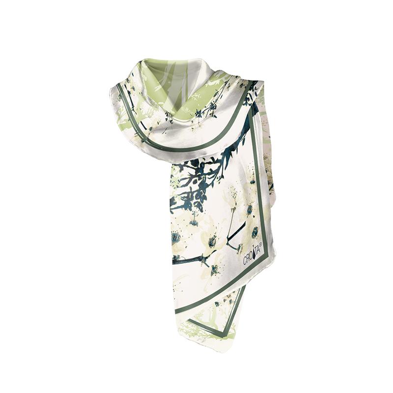 Shawl CROATA Classic Shawl, classic Flora and Fauna Green  Silk 100%  