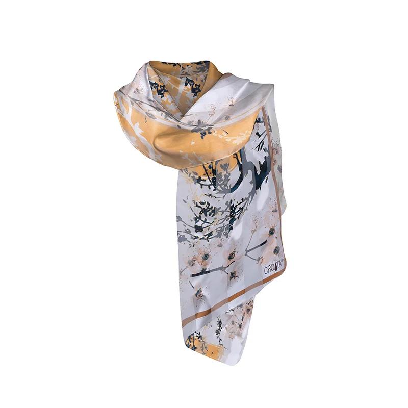 Shawl Classic  Flora and Fauna Yellow  Silk 100%  