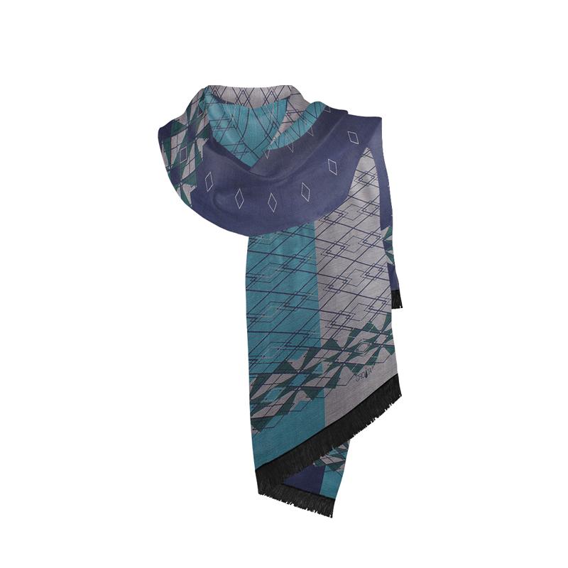 Shawl CROATA Thematic Shawl, thematic Folk embroidery Petroleum  Silk 100%  