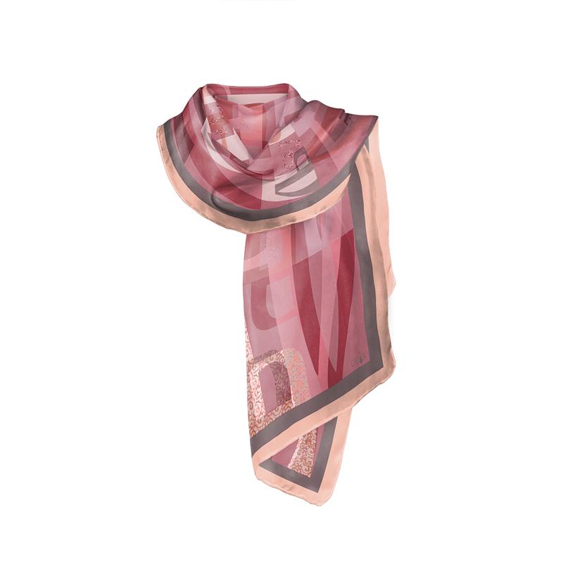 Shawl CROATA Brijuni Thematic Limited edition Glagolitic alphabet Pink  Silk 100%  