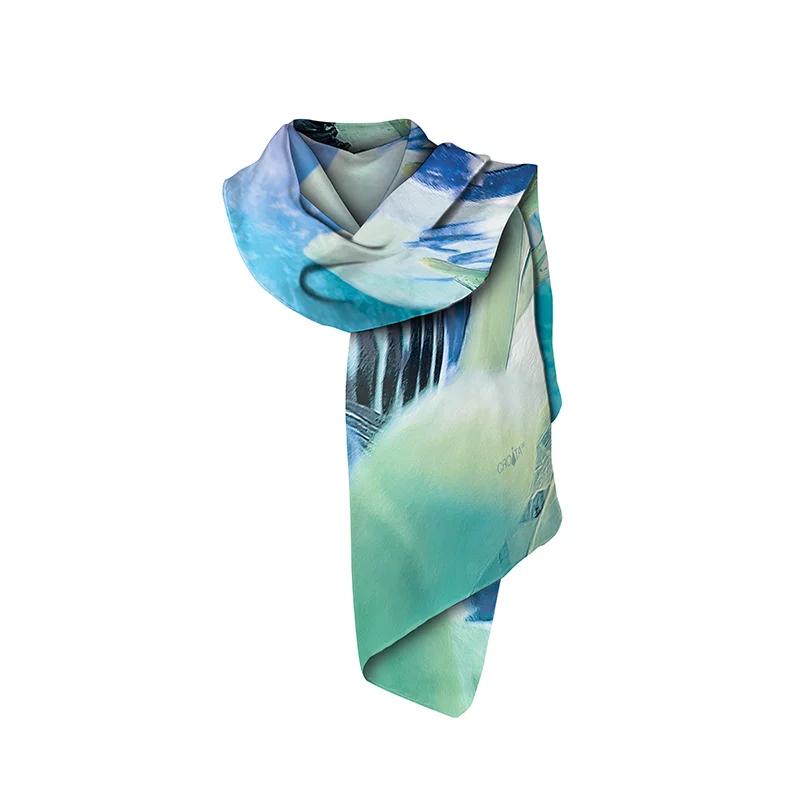 Shawl CROATA Brijuni Thematic  Flora and Fauna Light blue  Silk 100%  