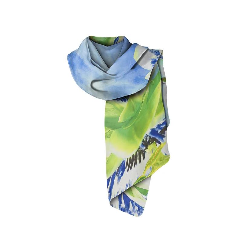 Shawl CROATA Brijuni Thematic  Flora and Fauna Light blue  Silk 100%  