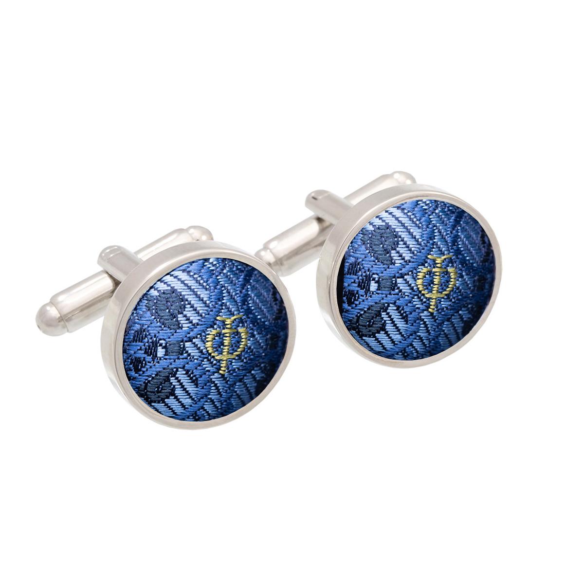Cufflinks CROATA Thematic  Braiding and glagolitic alphabet Blue  Silk 100%  