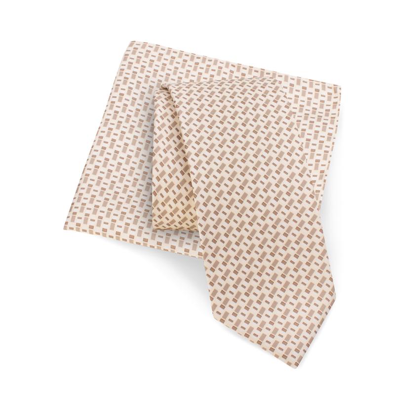 Cravat and pocket square set CROATA 7 Classic Limited edition Geometrical Beige  Silk 100%  