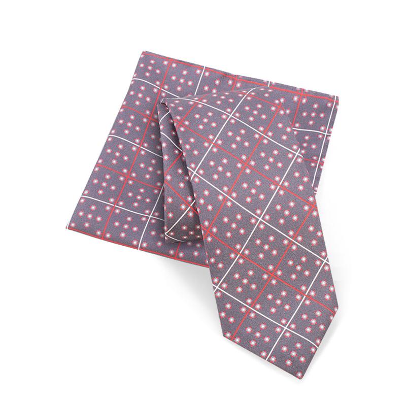 Cravat and pocket square set CROATA 7 Classic Limited edition Checked Grey  Silk 100%  