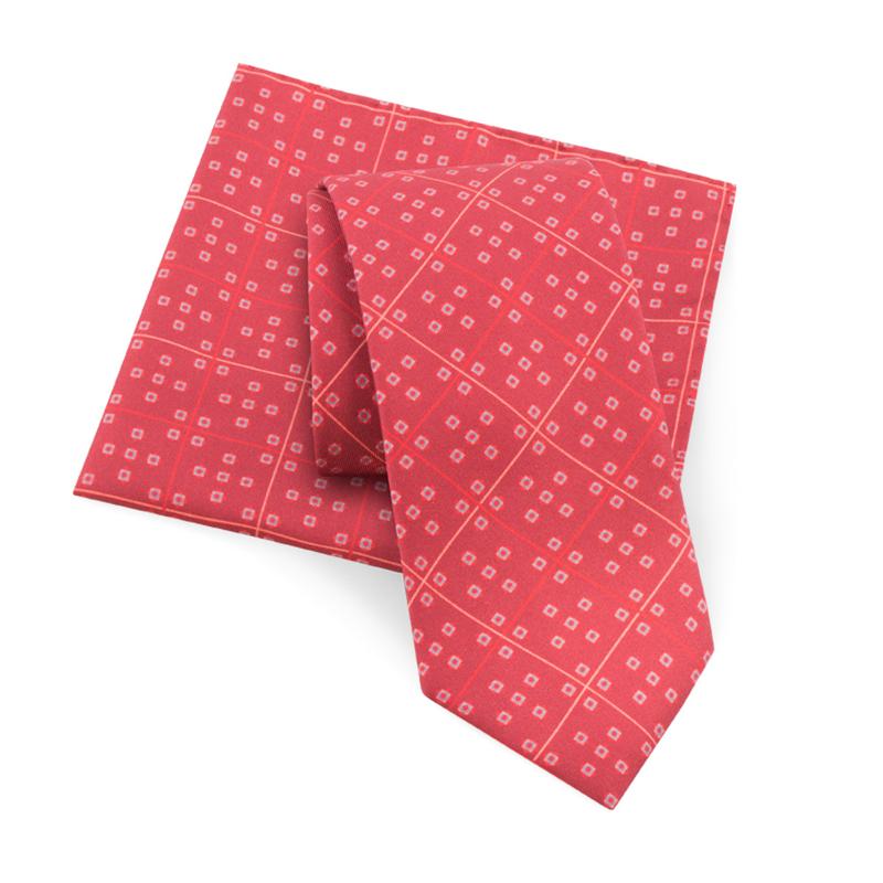 Cravat and pocket square set CROATA 7 Classic Limited edition Checked Wine red  Silk 100%  