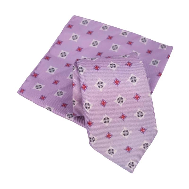 Cravat and pocket square set CROATA 7 Thematic Limited edition Braiding Lilac  Silk 100%  