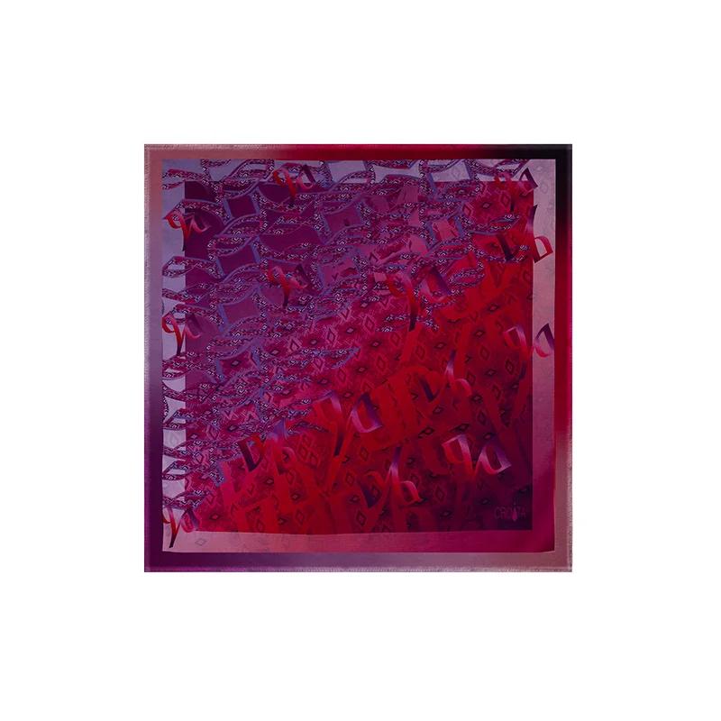 Small scarf Thematic  Glagolitic alphabet Magenta  Silk 100%  