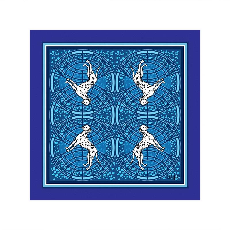 Small scarf CROATA Thematic  Dalmatian dog Blue  Silk 100%  