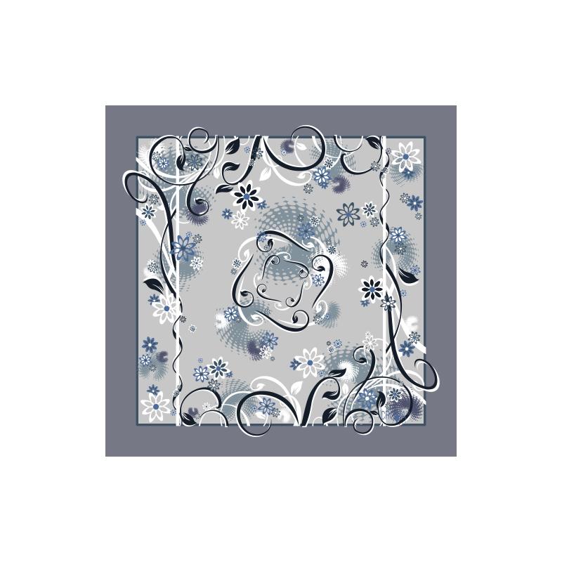 Small scarf CROATA Classic Scarf, classic Flora and Fauna Grey  Silk 100%  