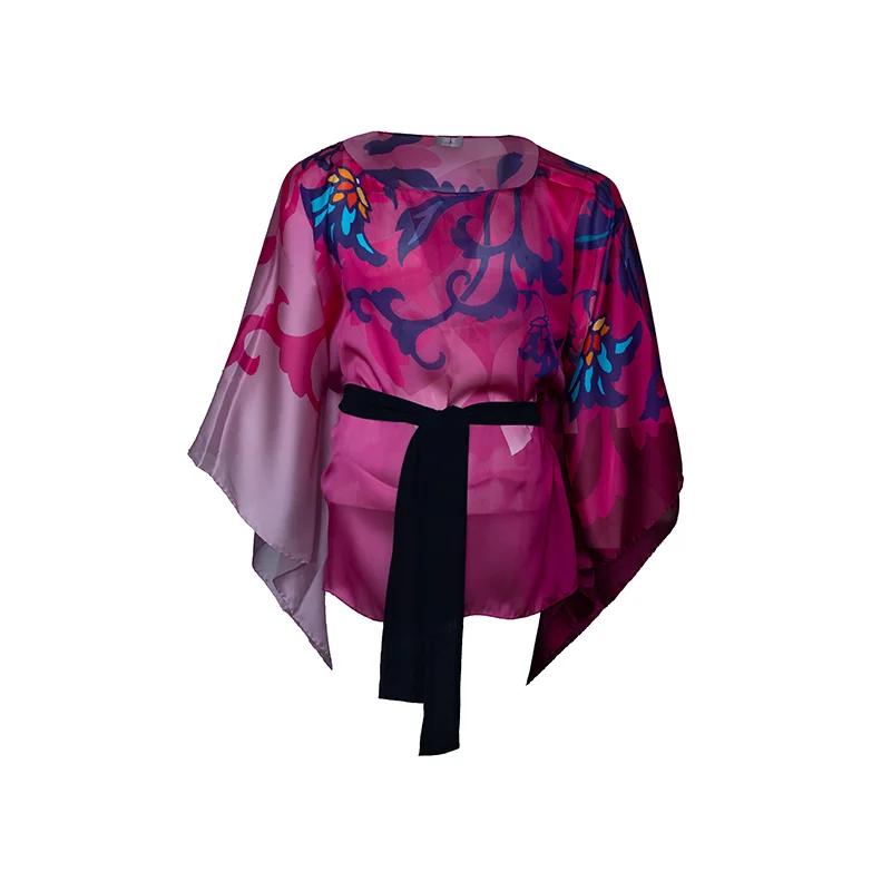 Kaftan Brijuni Thematic Short Glagolitic alphabet Magenta  Silk 100%  