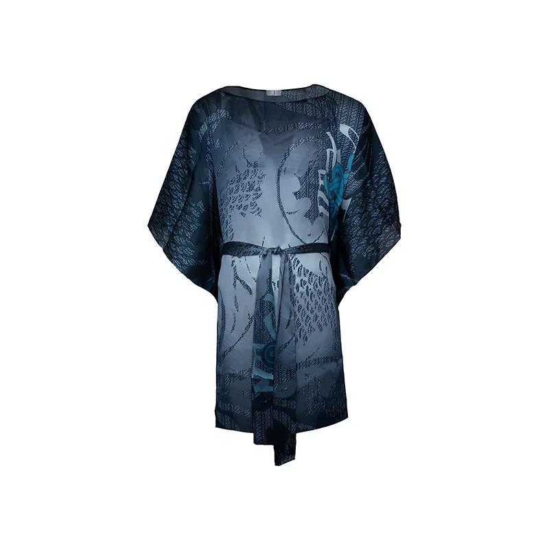 Kaftan CROATA Dubrovnik Thematic Semi-long Braiding and glagolitic alphabet Dark blue  Silk 100%  