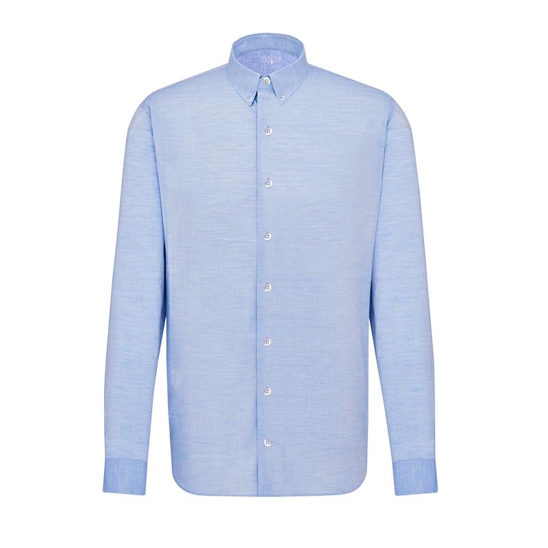 Dress shirt CROATA Brijuni linen  Classic Tailored Solid textured Blue  Linen 100%  Sleeve 3/4